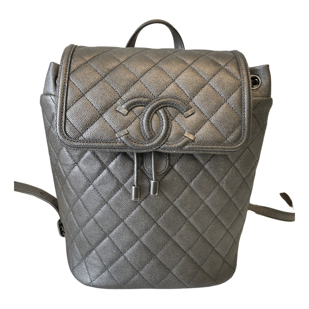 Leather backpack Chanel Grey in Leather 